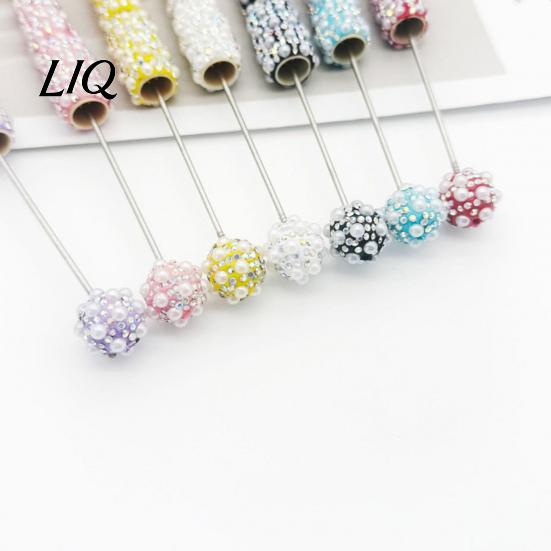 Faux Pearl Decorated Pen DIY Beadable Pen, Rhinestone Ballpoint Fancy Glitter for Crafting, Student Stationery Office Writing Tools Decorative