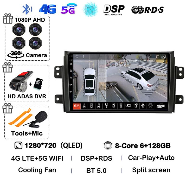 Android 14 Carplay Car Radio Navigation For Suzuki SX4 2006-2014 Fiat Sedici 2005-2014 Multimedia Video Player Audio 2din Stereo