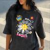 Cute Doodle Flower TShirt  Aesthetic Graffiti Graphic Tee  Vintage Washed Black Women Clothing Harajuku T Shirt  Graphic T