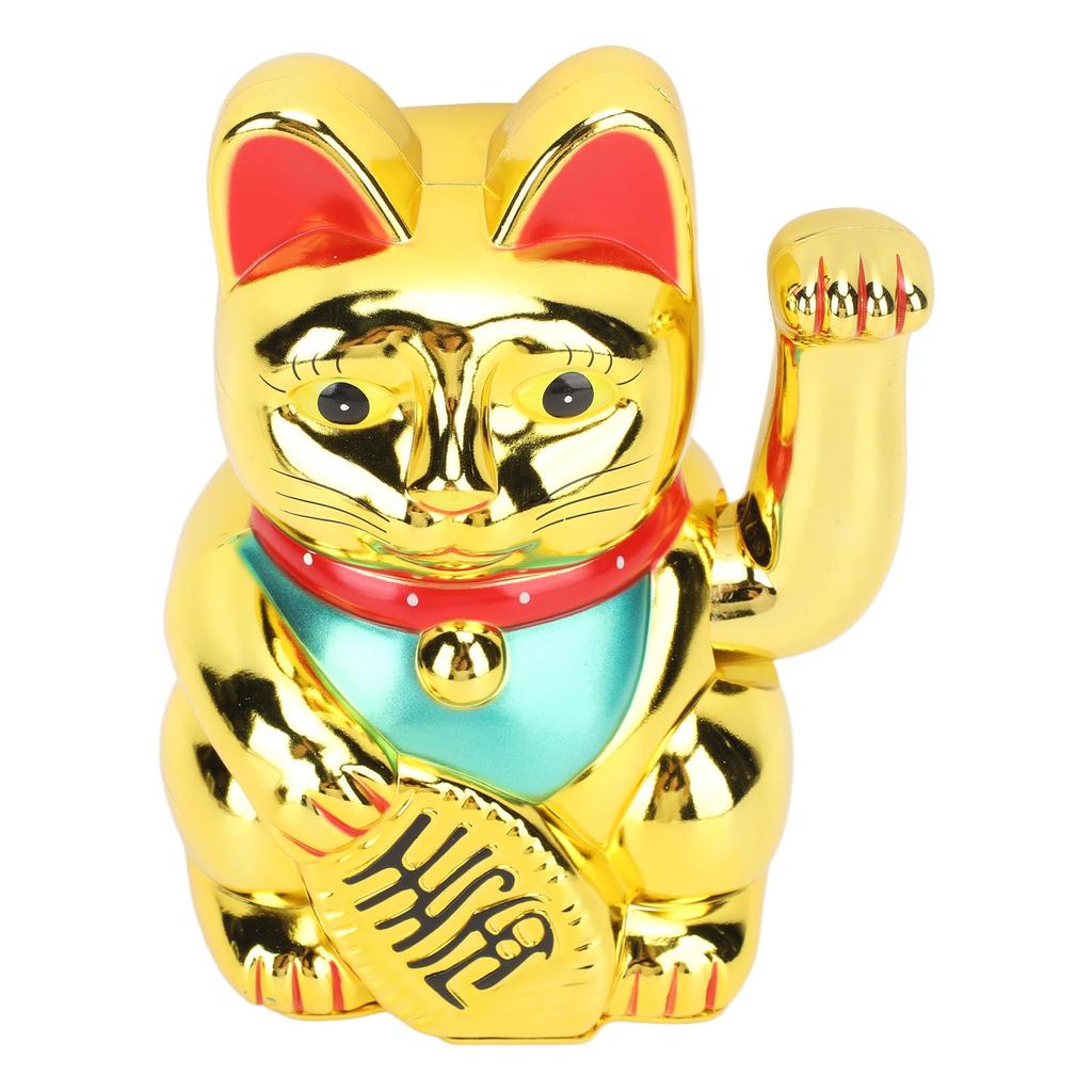 Lucky Cat Ornament Electric Arm Waving Fortune Cat 8 Inch Golden Wealth Welcoming Cat for Home Restaurant