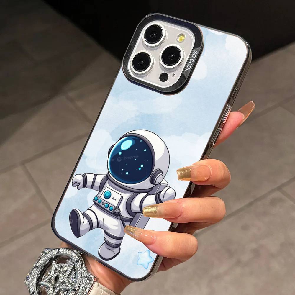 Astronaut S-Silicone Phone Case For iPhone 17,16,15,14,13,12,11 Plus,Pro Max,XS,Colorful Silver Phone Case Funda Cover
