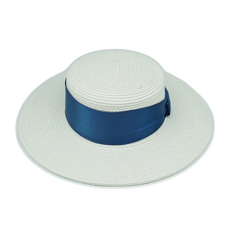White Flat Top Wide Brim Panama Straw Hat Women Ins French Korean Retro Versatile Sunshade Resort Beach Top Hat