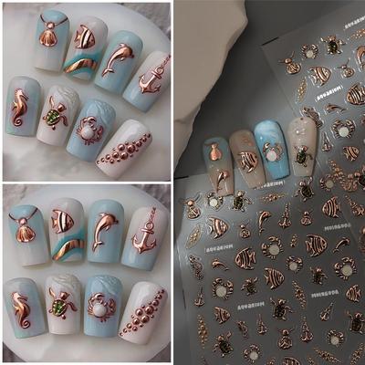 3D Gelé Havssköldpadda & Tropisk Fisk Nageldekorationsklistermärken - Söt Stil för Naglar & Prylar.