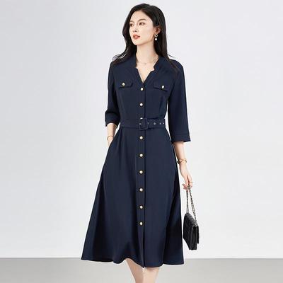 2425406-Early Autumn Waist-Slimming Dress - Women's Simple & Elegant Style