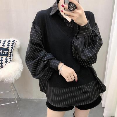 Spring and Autumn Women's Fashion Patchwork Fake Two-piece Shirt