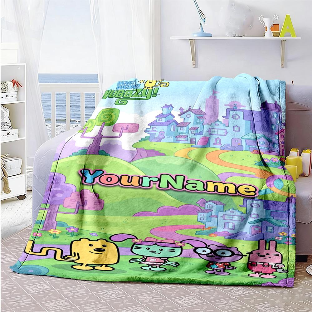 Wow! Wow! Wubbzy Personalized Name Blanket Throw Customizable Blanket Comfortable Great for Seaside Bedding Chair Bed for All Occasions