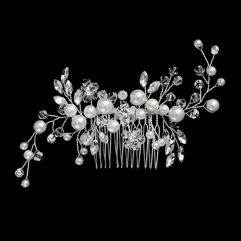 New Silver Alloy Hair Comb Handmade Pearls Rhinestones Fashion Metal Headpiece Elegant Hair Jewellery Accessory For Women