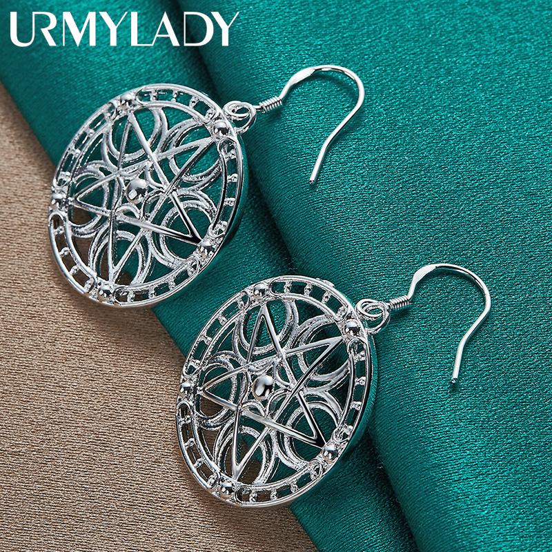 925 Sterling Silver Round Hollow Star Earrings For Women Fashion Wedding Engagement Charm Jewelry