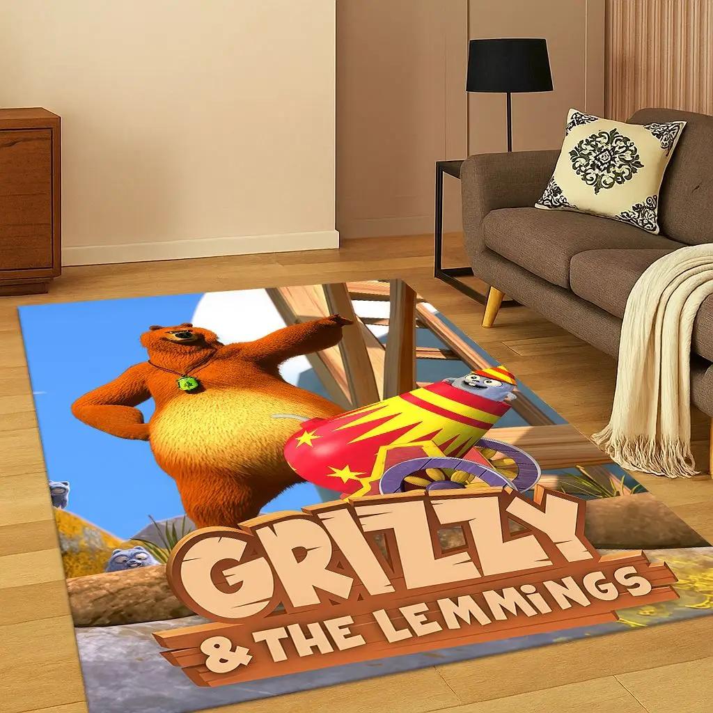 3D Grizzy and The Lemmings Cartoon Carpet Rug for Bedroom Living Room Sofa Home Decor,kids Game Area Rug Non-slip Floor Mat Gift
