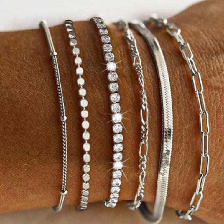 Bohemian Minimalist Women's Hand Jewelry Set: 6 Multi-layer Simple Bracelets