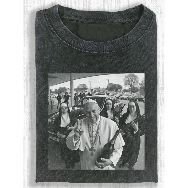 

European sizes Washed, The Wine Master And The Nuns Print, High-Quality Batik Retro Fashion Label, Favored for Everyday Use, Holiday Gift S чёрный