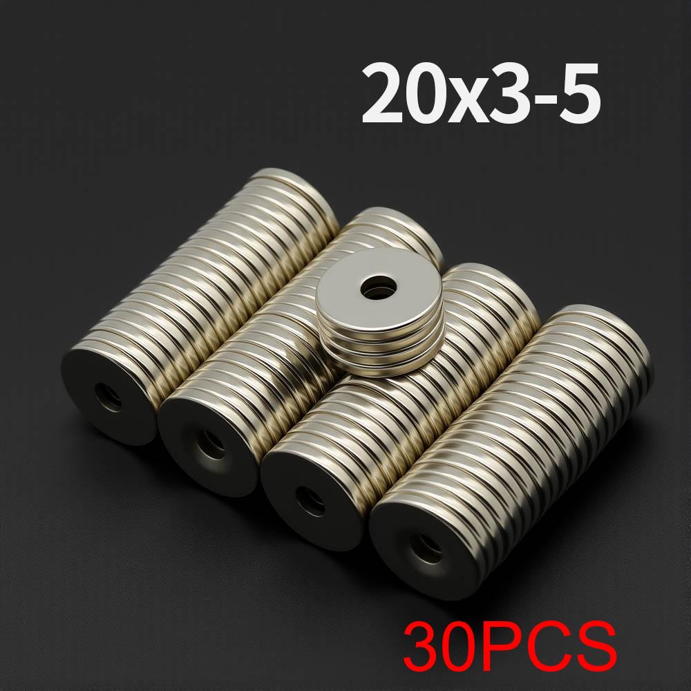 Potente con fori Magnete al Neodimio N35 NdFeB Magneti Permanenti Rotondi Super Forti per Frigorifero Fai da Te 20x3-5 25x3-5