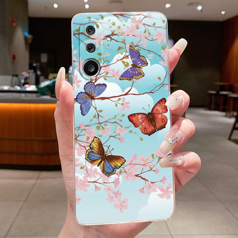 Handyhülle für Samsung Galaxy M36 F36 5G Weiches Transparentes Silikon Flexibles TPU Klare Hülle Luxus Mode Schmetterling Blume Hülle