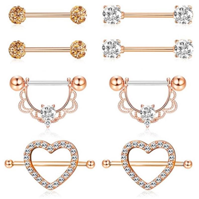 4Pairs Stainless Steel  Nipple Piercing Ring Set Heart Sexy Nipple