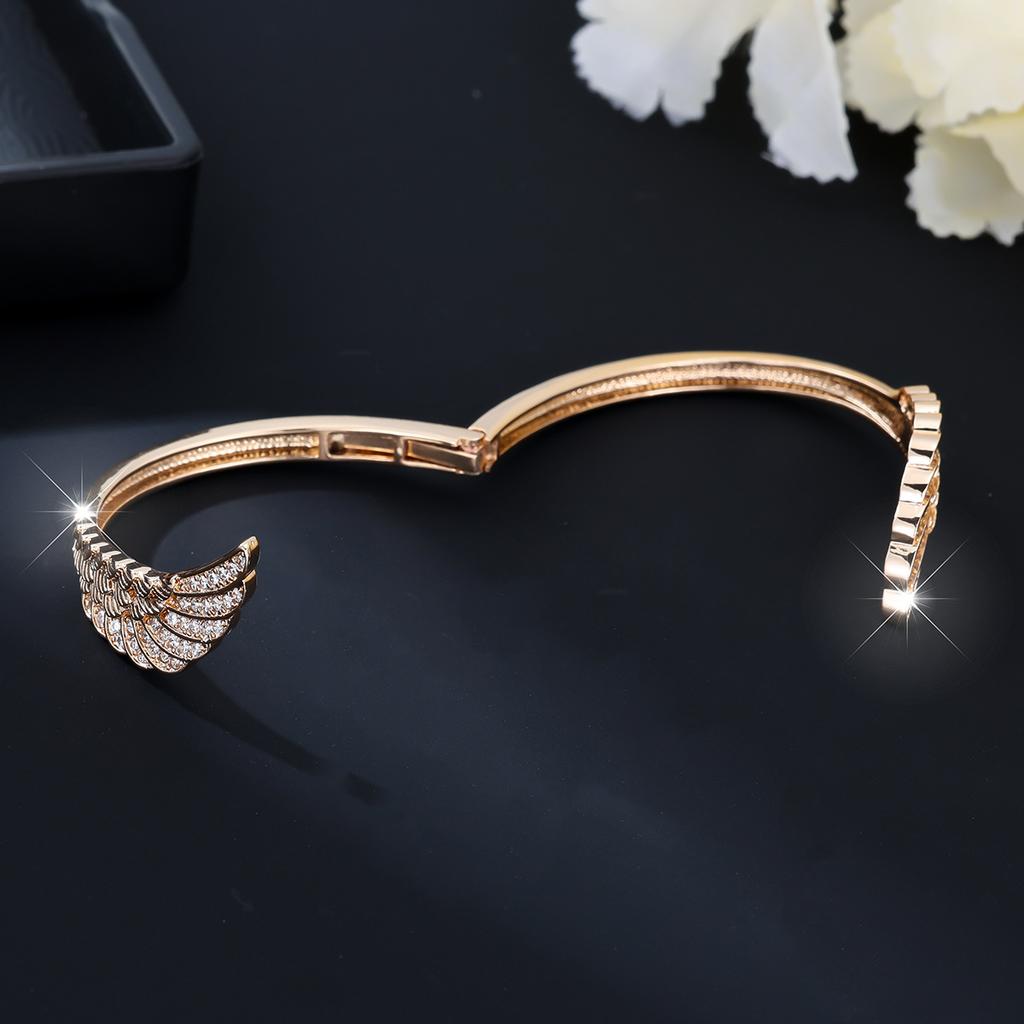 Bracciale Retro Piume Ali - Incastonato con Piccole Pietre di Zirconia - Bracciale alla Moda e Attraente