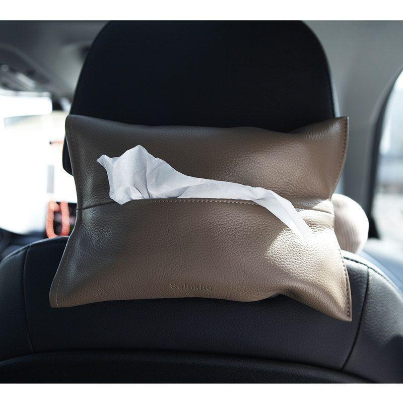 Premium Top Grain Leather Car Tissue Box Holder Dashboard Countertop Modern Minimalist Luxury Design With Auto-Rising