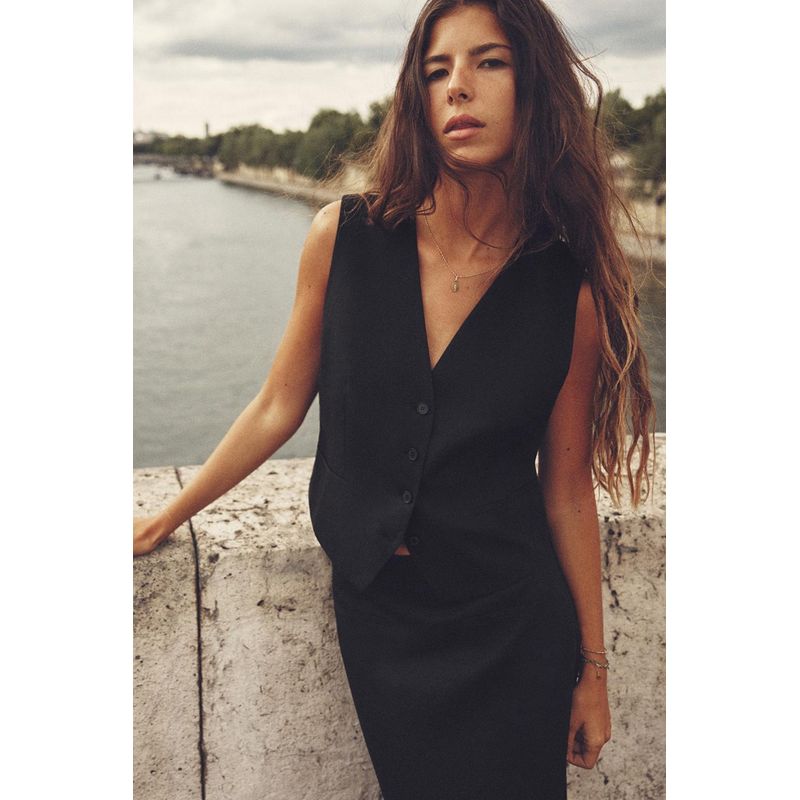 Za2025 Same Style European and American Women's Clothing Summer New Arrival Pure Desire Wind Sleeveless Pure Color Vest Skirt Suit Women