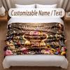 Highland Cow Theme Soft Blanket Personalized Custom Name Text Print Warm Blanket Home Sofa Bedroom Decor