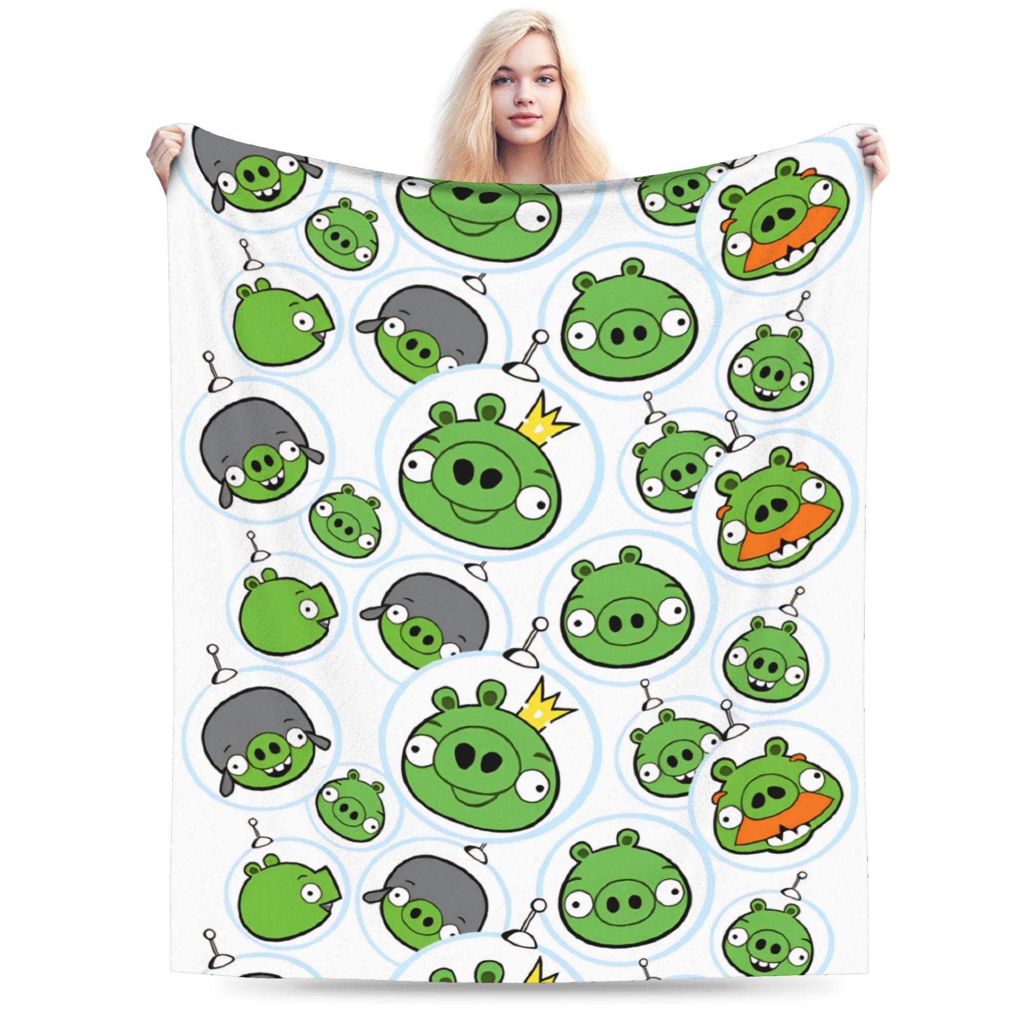 

A-Angry Anime B-Birds Green Flannel Blankets Winter Soft Bedding Throws for Kids Couch Bed Pattern Bedspread Sofa Bed Cover 30x40in