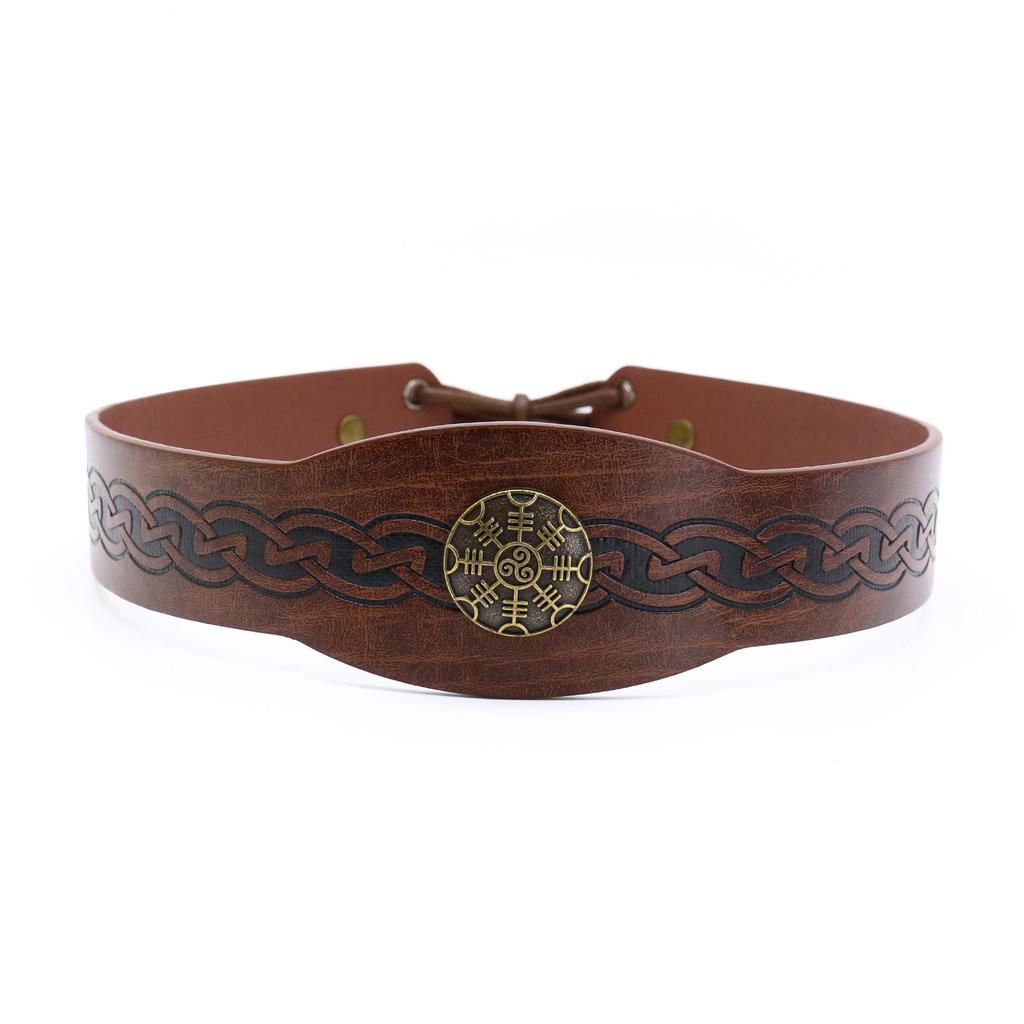 Medieval PU Leather Headband Vintage Embossed Hairband Head Accessory for Cosplay Party and Fashion Enthusiasts