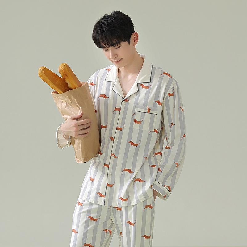 Autumn/Winter Antibacterial Pure Cotton Long-Sleeve Dachshund Pajamas Set for Couples