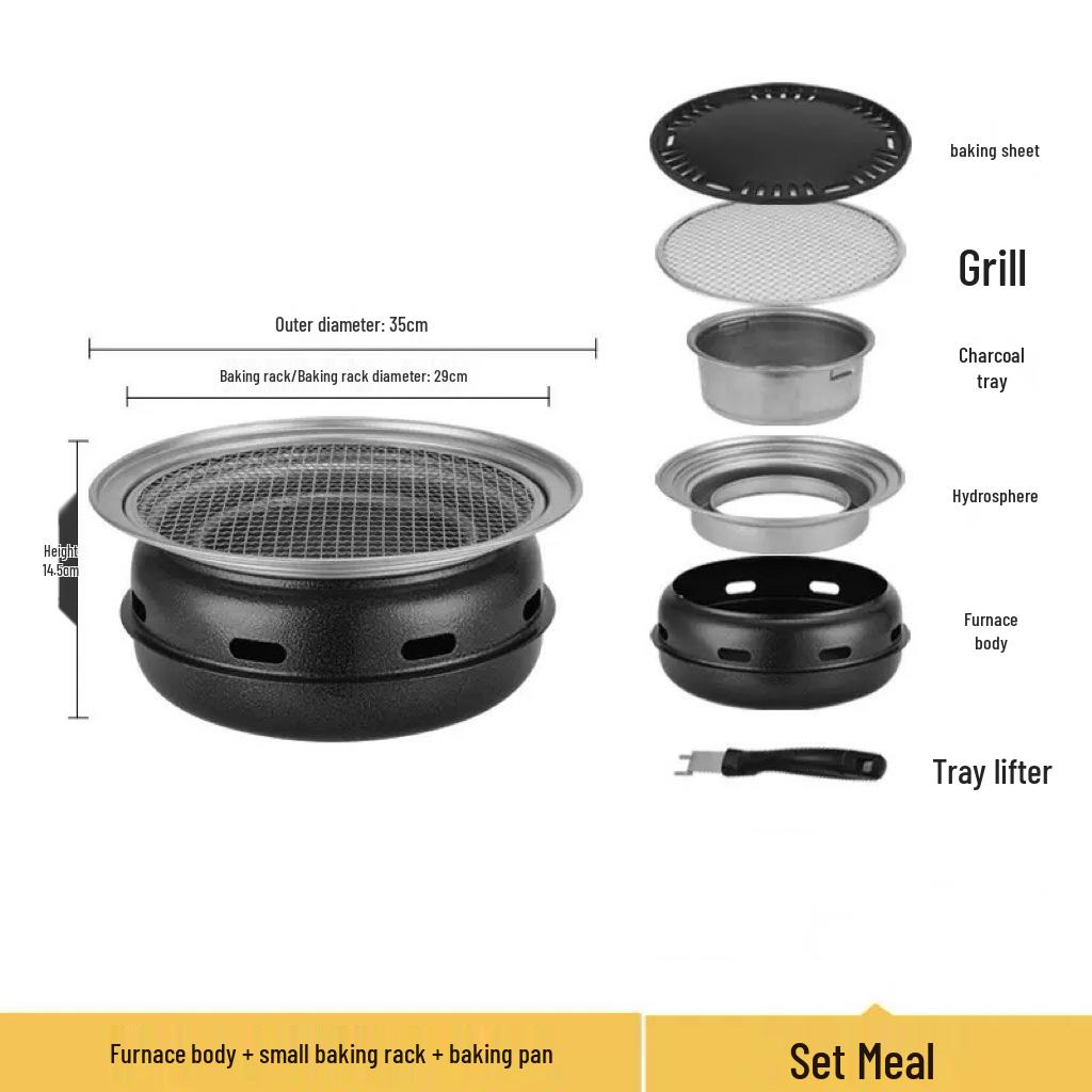 Korean Style Portable Round Charcoal Grill for Home and Outdoor Use.
