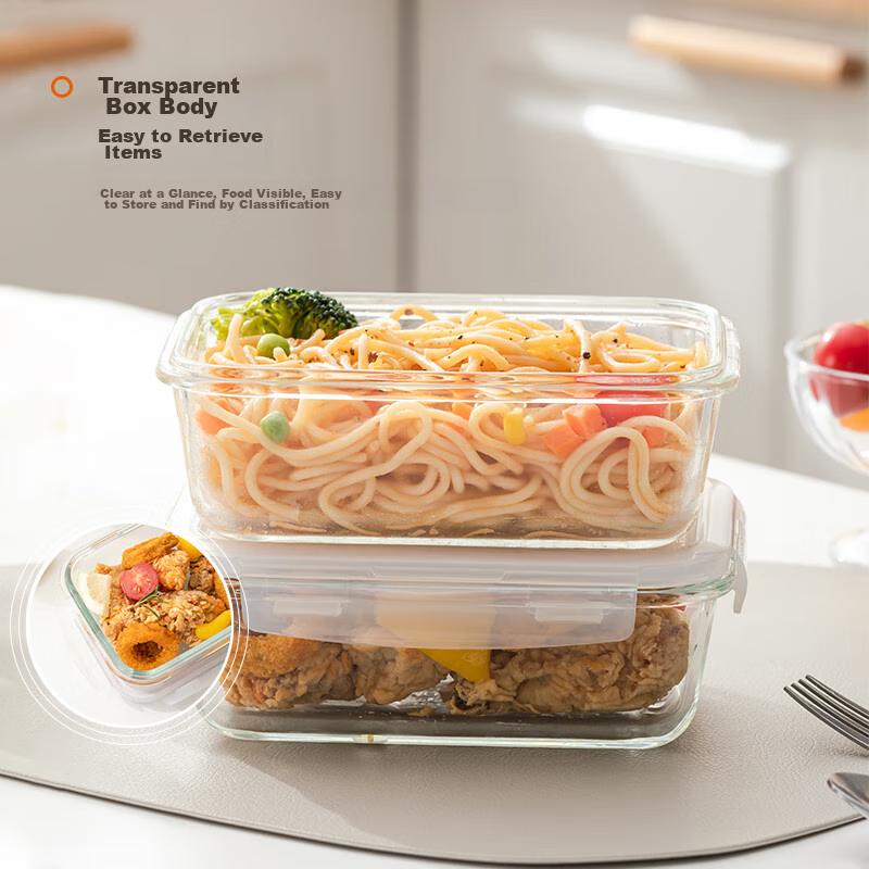LOCK&LOCK Heat-Resistant Glass Food Storage Container Set, Microwave-Safe Lunch Box, Sealed Bento Box, Meal Container, 750ml*2 + 600 Divider + Bag
