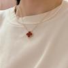Colar de Aço Titânio Trevo de Quatro Folhas Bicolor Borgonha Elegante Temperamento Moda Versátil Senso de Classe Alta Corrente Feminina para Clavícula