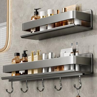 Wandmontierte Badezimmer-Aufbewahrungsregale Stanzfrei WC Organisieren Küche Gewürzregal Aluminium Grau Waschraumregale Make-up
