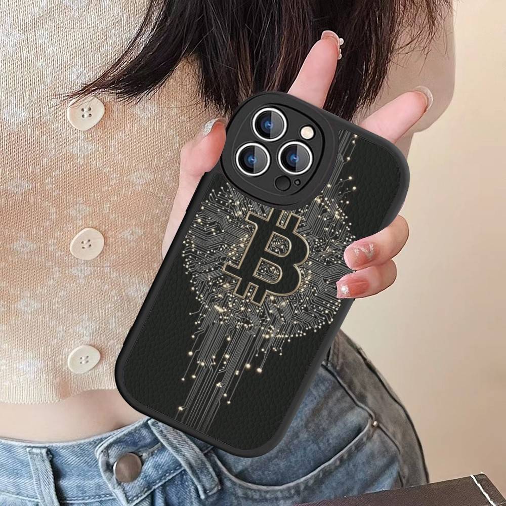 Luxury B-Bitcoin For IPhone 16 15 14 16E 13 12 11 Pro Max Plus Phone Leather Case