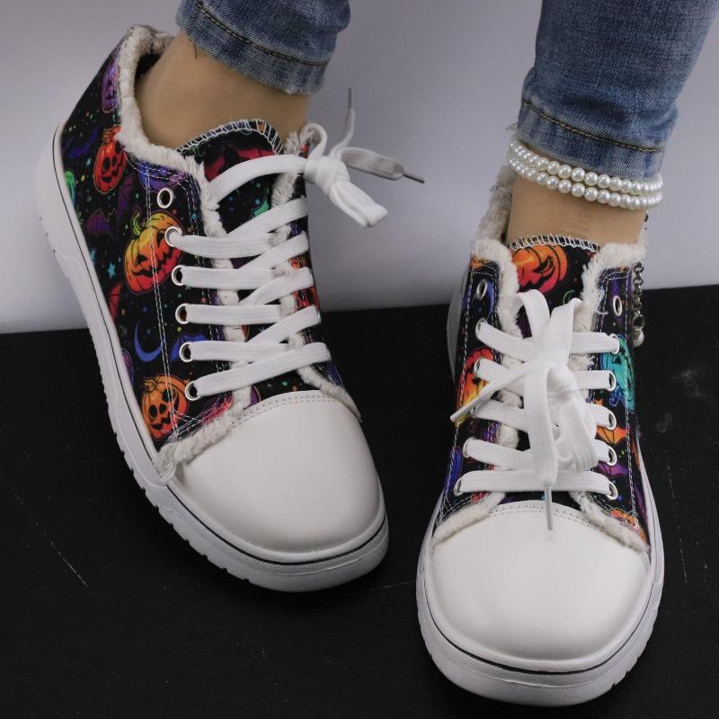 Large size round head versatile women's canvas shoes plaid trend flat baseplate shoes