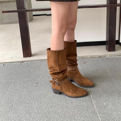 2025 Retro Spitzstiefel Damen Neu Dicke Ferse Western Reise Cowboy Stiefel Vielseitige Aber Kniehohe Ritterstiefel Damen