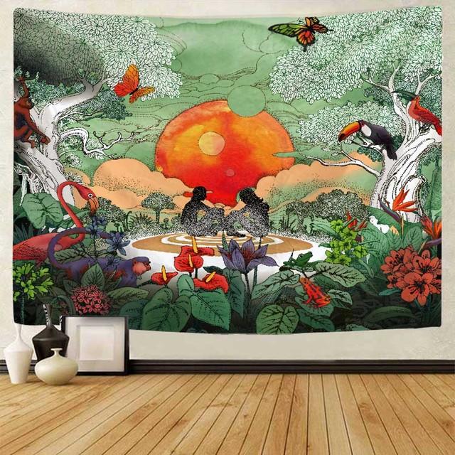 Növényi virág kárpit falra szerelhető bohém pszichedelikus trópusi állat flamingó nyomat nagy kárpit esztétikus lakberendezés