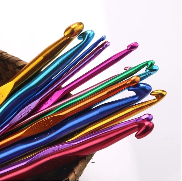14pcsDIY clothing needle metal handle crochet single-head crochet colorful aluminum knitting needle yarn crafts