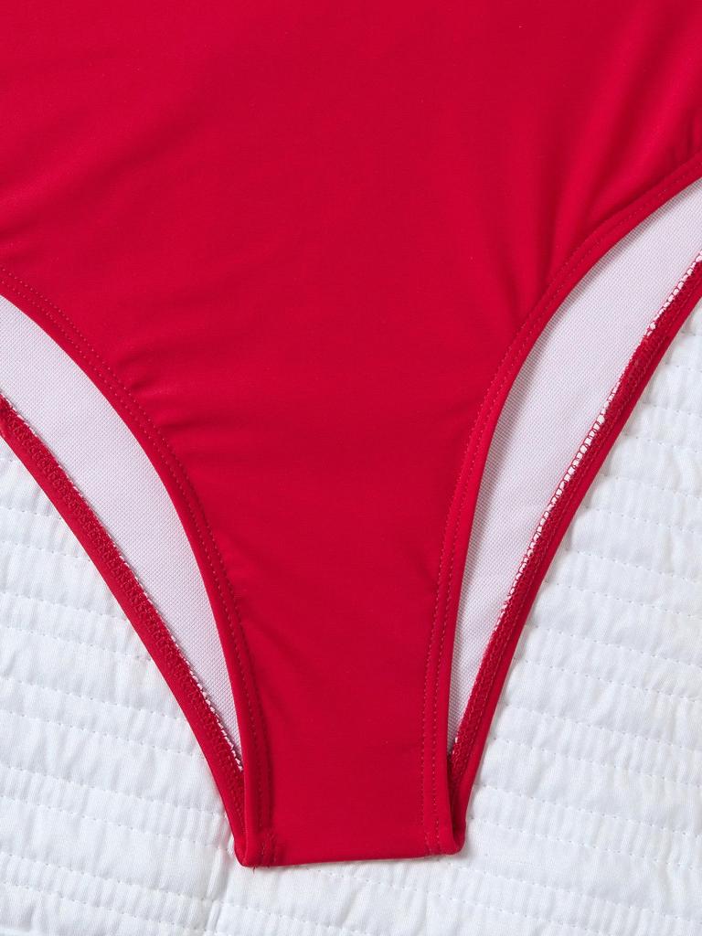 European and American Deep V Solid Color Hollow Out Sexy Women's Bikini Swimsuit