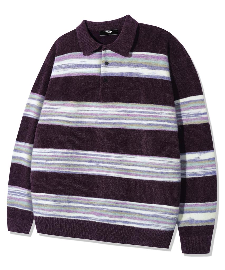 TRILLION Gradient Stripe Velvet Collar Knit_Purple