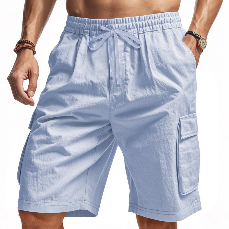 Mens Casual Drawstring Waist Cargo Shorts With Pockets S синий