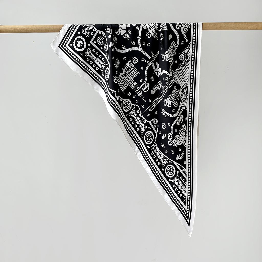 Twill Light Luxury High Sense Simulation Silk Headscarf Waist Triangle Scarf Silk Scarf Multi-Function