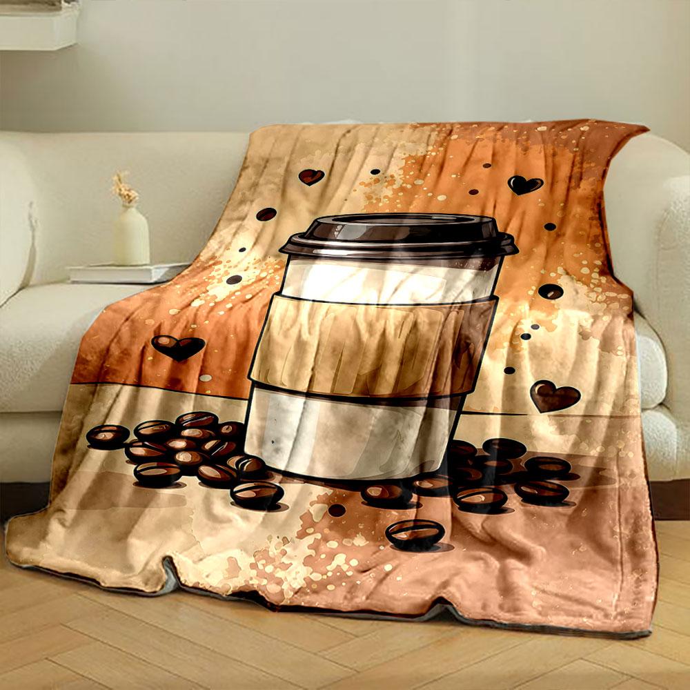 Coffee Cup with Beans and Heart Accents print blanket soft and cozy perfect for the living room bed sofa or a nap,gift