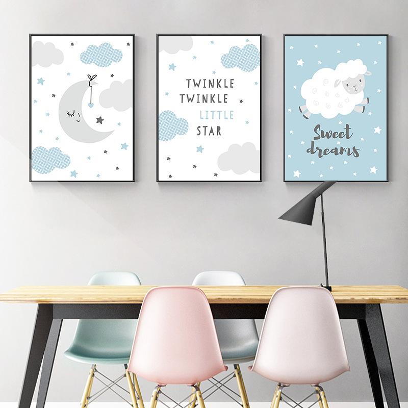 Ins Fresh Style Modern Cartoon Elephant Rabbit Sheep Room Decorative HD Hanging Painting Cuadros Decoracion Salon Canvas Art