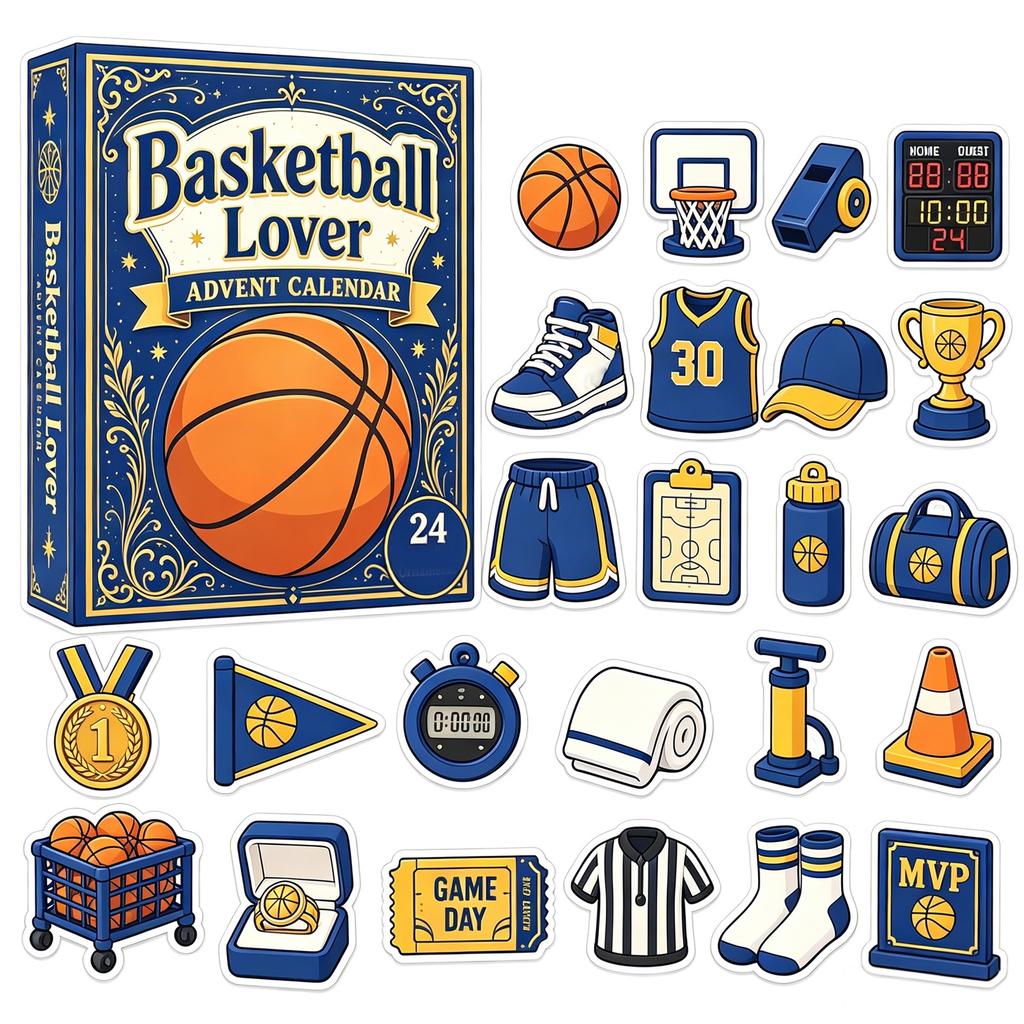 Sports Advent Calendar Days 2D Acrylic Blue and Yellow Basketball for Fans