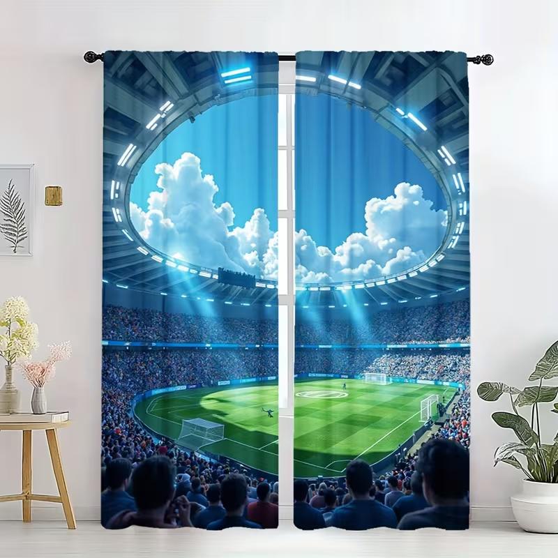 Set Of 2 Football Stadium Print Curtains Suitable Bedroom Living Room Kitchen Decoration Home Window Curtain For Area Made Polyester