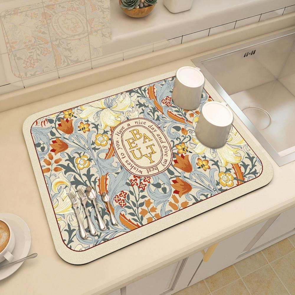 4pcs Flower Kitchen Countertop Drain Mat Absorbent Floor Mat Dining Table Leave-in Heat Insulation Drain Mat
