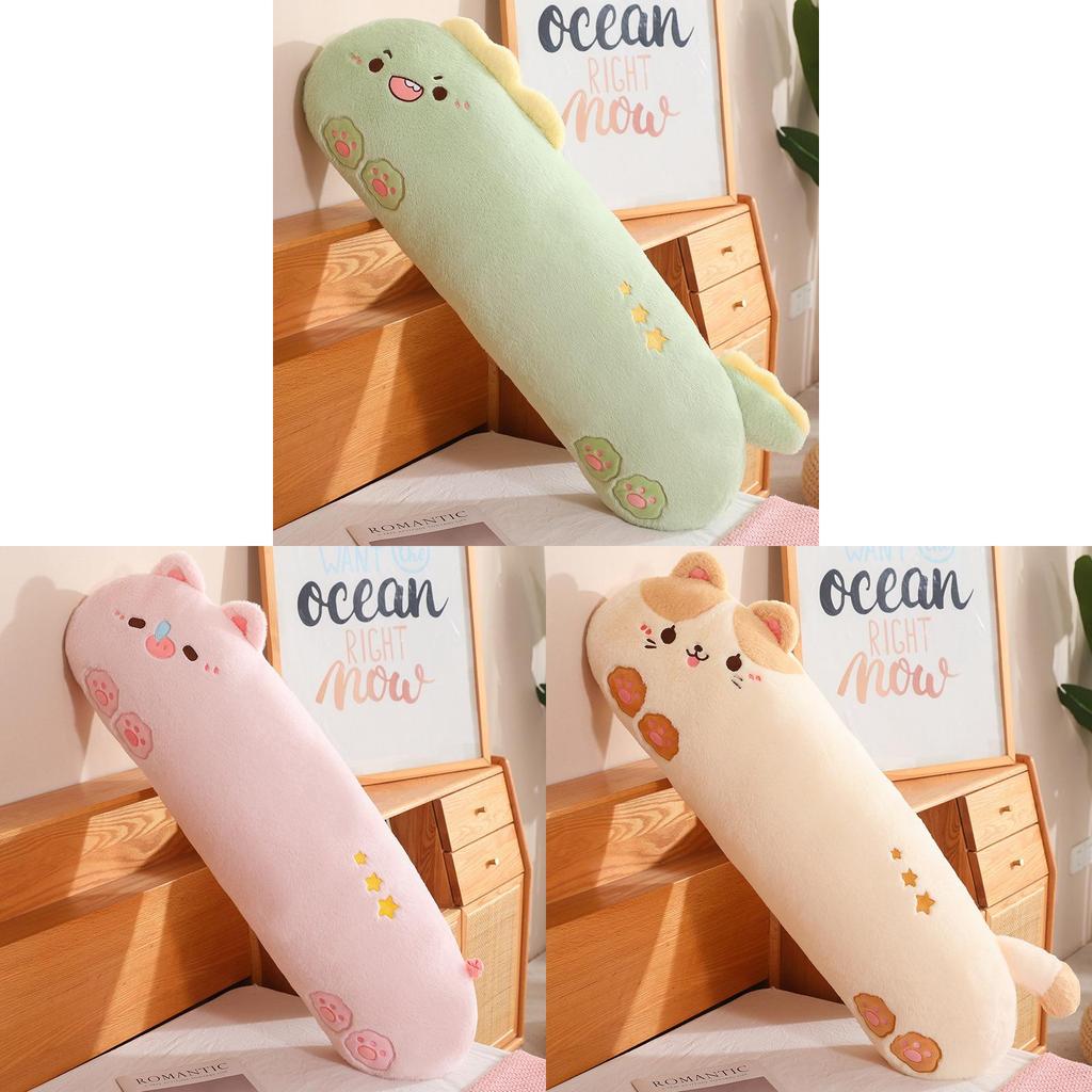 Plush Cat Dinosaur Animal Pillow For Sleep Long Body Cotton Filling Bedside Cushion For Girls And Boys