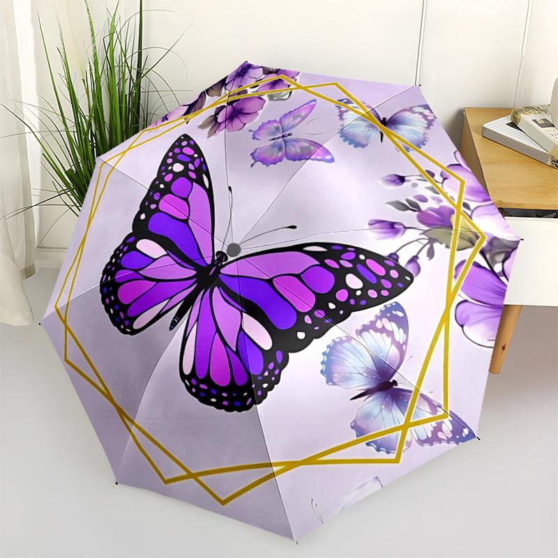 1pc Butterfly Purple Automatic Open/Close Umbrella - Compact Travel Umbrella, Gift for Birthday, Holiday Yy260106068