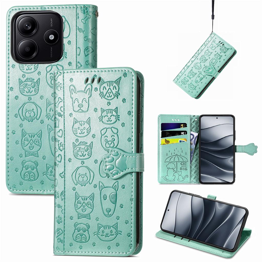 For Xiaomi Redmi Note 14 5G Case Leather Wallet Flip Phone Cover Cute Cat Dog Pattern