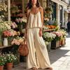 Summer 2 Piece Sets for Women, Spaghetti Strap Tank Top And Wide Leg Pants Lounge Set, Beach Vacation Travel Outfits