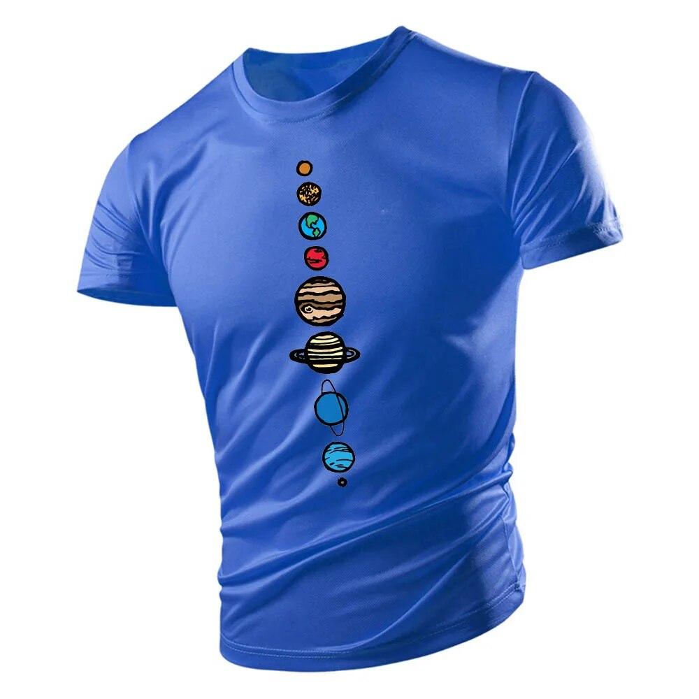 2023 Adult Men's Crewneck T-shirt Summer Casual Sports Loose Quick Drying Short Sleeve Fashion Nine Planets Print Youth Trend