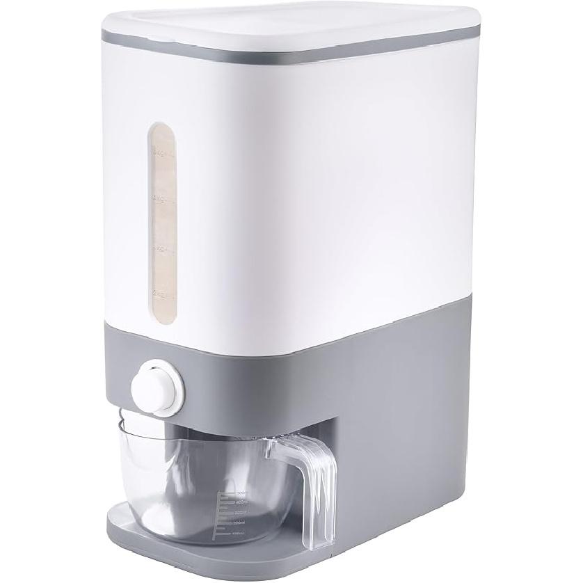 Rubtlamp 22.5-25 Lbs Gray Rice Dispenser, Rice Container with Lid, Rice Storage Container with Measuring Cup, Food Dispenser Rice Container, Storage