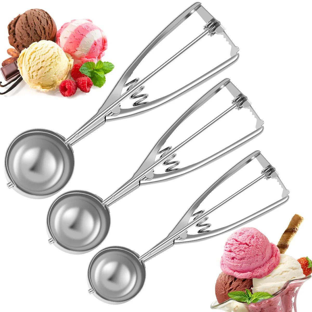 

3Pcs Ice Cream Scoop Stainless Steel Cookie Scooper Ice Cream Scoops 3 Size Multifunctional Scooper for Baking Meatball Muffin